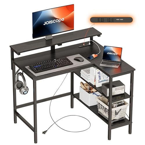 l字型 パソコンデスク モニタースタンド USB AC電源付き 収納棚 ブラック