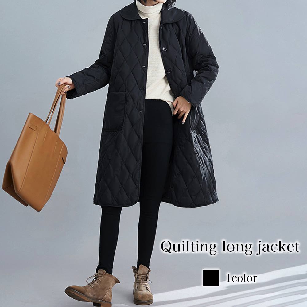ステンカラーコート レディース キルティングロングジャケット ミドル コート ピーコート アウター 冬 ロング 丈 ウール 40代 大きいサイズ 大人 コーデ 50代 人気 チェスターコート トレーナ