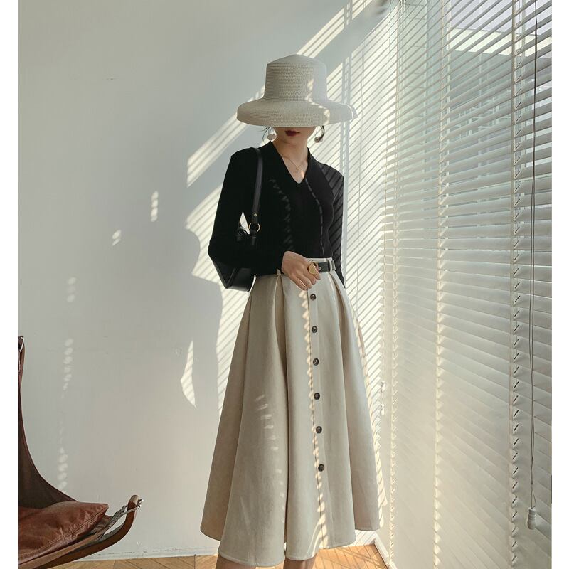 ボトムス ボトム おすすめ おしゃれ お洒落 激安 安い プチプラ スカート ロング スカート フレア スカート ハイ ウエスト 膝丈 Ａライン ミモレ 丈 ポリエステル 美脚 動きやすい