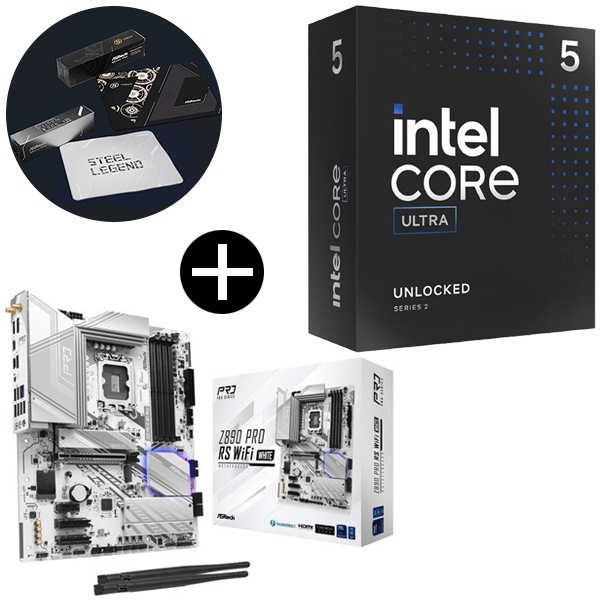 Core Ultra 5 245K CPU + ASRock Z890 Pro RS WiFi White マザーボード + ASRockオリジナルマウスパッド セット