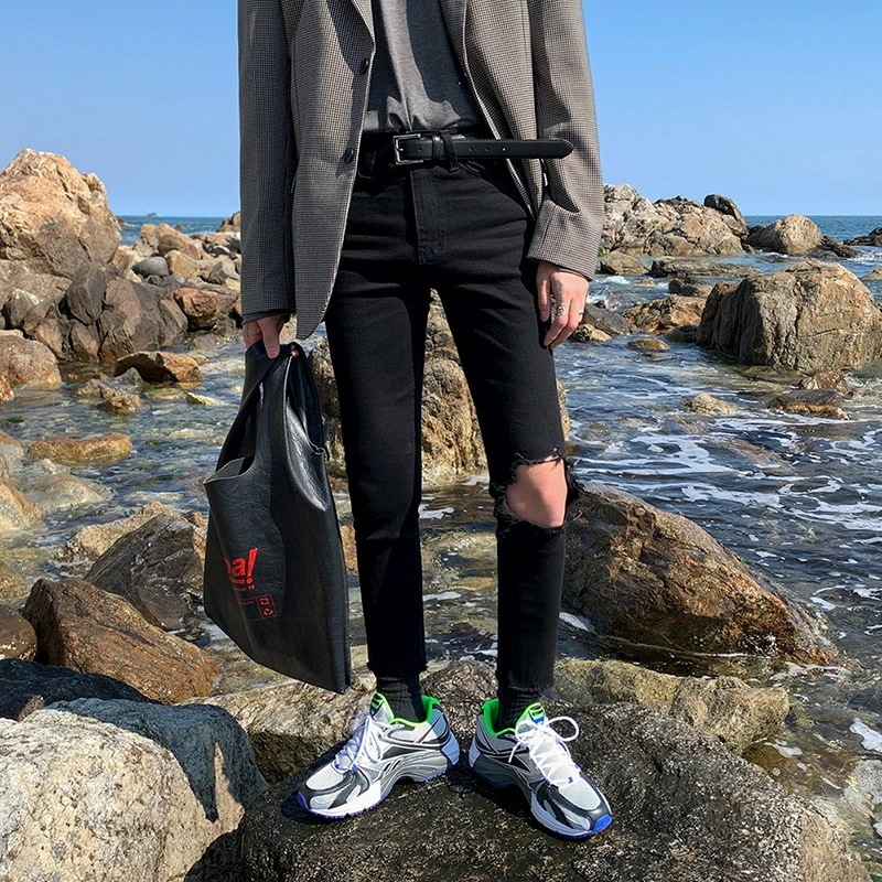 デニムパンツ メンズ 膝丈 九分丈 スタイリッシュ トレンド 秋 カジュアル