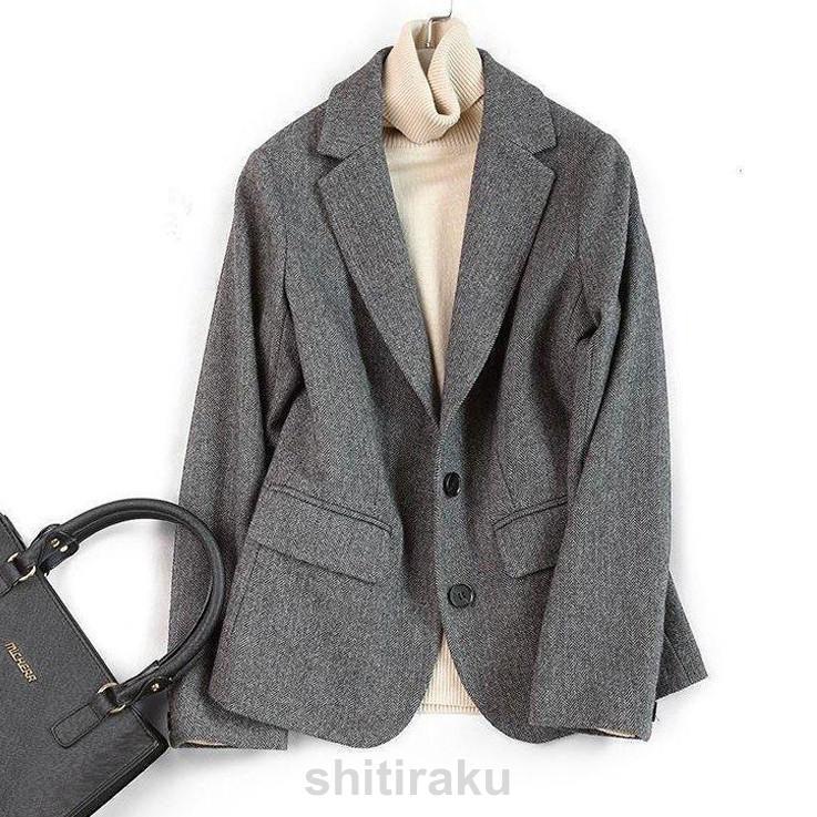 母の日フォーマル レディース テーラードジャケット ウールジャケット通勤 ビジネス ママスーツ スーツジャケット 入学式 卒業式 面接 グレー 20代 30代 40代