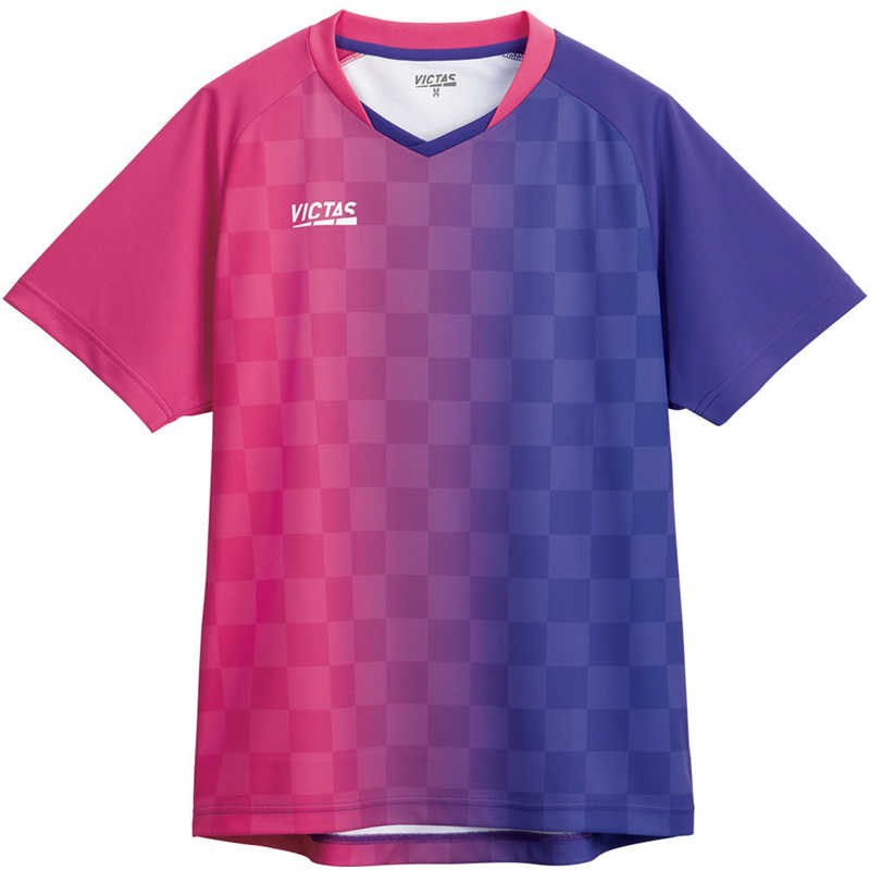 VICTAS　男女兼用 ユニセックス バーティカル グラデーション ゲームシャツ(VERTICAL GRADATION GS)(3XLサイズ/) ホットピンク×バイオレット　612101