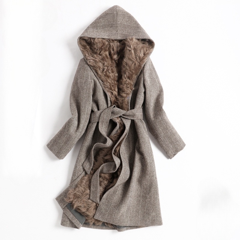 ウールウールファーワンピースコートレディースミッドレングスラムファーライナージャケット2024パーカー冬スタイル 24,166円