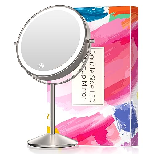 FASCINATE 化粧鏡 ライト付き 女優ミラー 1倍10倍拡大鏡 USB充電式 明るさ調節 タッチ式 360度回転 卓上ミラー スタンドミラー (ニッケル)