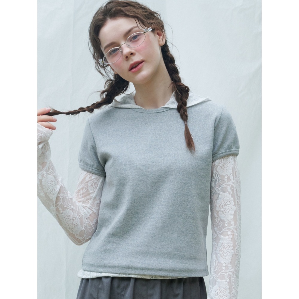 LOSSYROW リブ付きショートスリーブ T シャツグレー