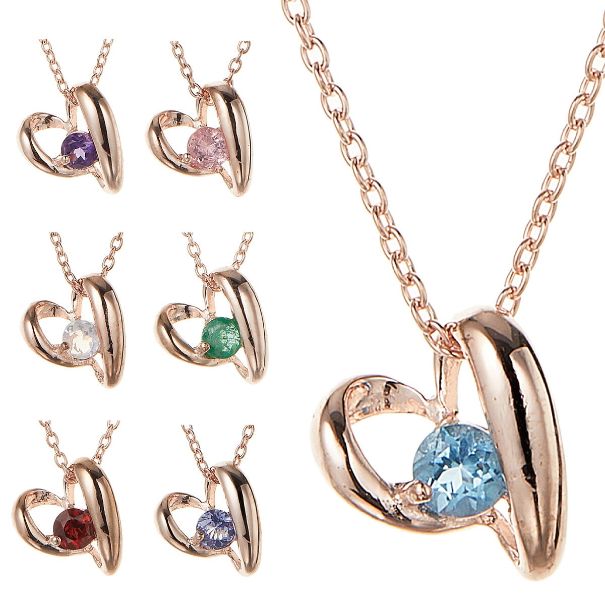 ネックレス レディース シルバー925 誕生石 天然石 オープンハート 誕生石カラー ピンクゴールド