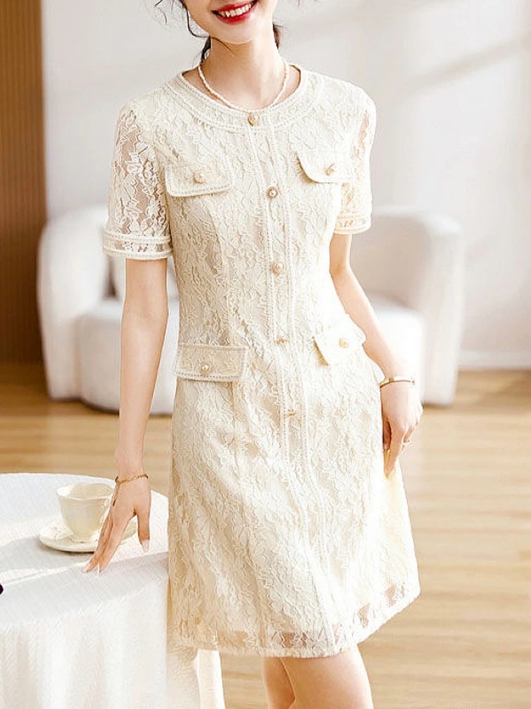 【急速出荷】総レース ダブルポケット 結婚式 ワンピース ミディアム 膝丈 膝下 フォーマル レディース 二次会 演奏会 謝恩会 ウェディングドレス エレガント 春 夏 大きいサイズ きれいめ 華