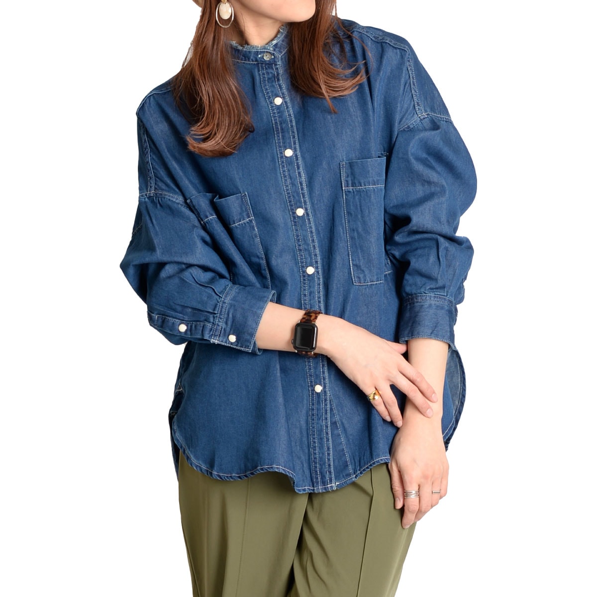 デニム シャツ レディース トップス ジャケット 長袖 羽織 デニムジャケット 思わず手に取るデニムビッグシャツ ライトアウター 大きいサイズ デニムシャツ 綿混 春服 ハンチ hunch HUNC