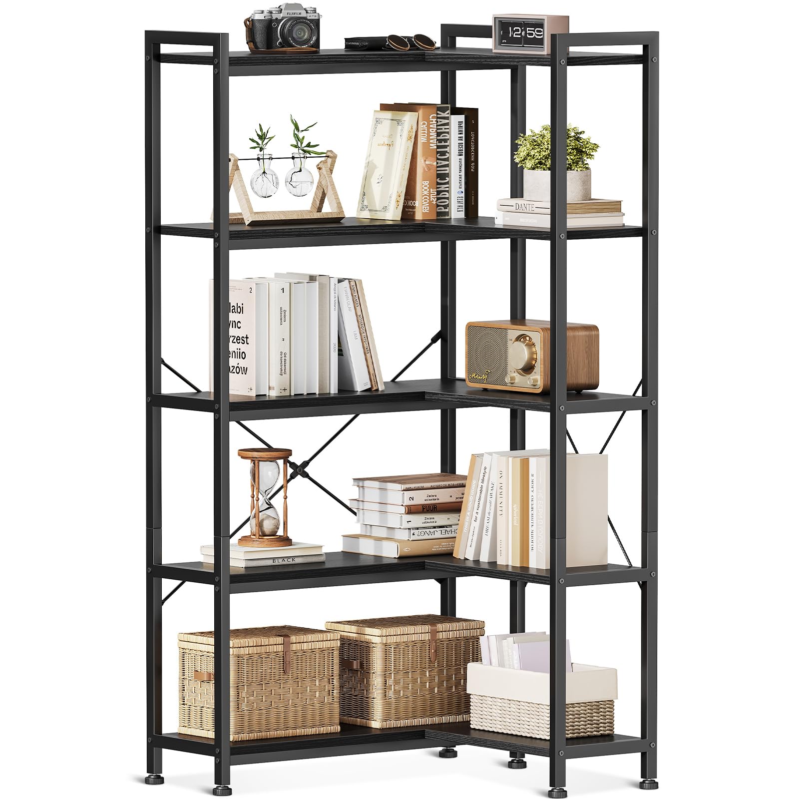 AODK オープンシェルフ ラック 5段 本棚 オープンラック L字型 シェルフ 棚 収納 飾り棚 幅72.8/65×奥行24×高さ145.5cm 大容量 組立簡単 ブラック 11,070円