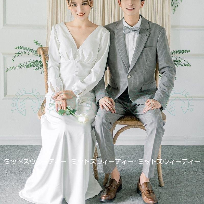 ウエディングドレス 二次会 花嫁 前撮り 長袖 ウェディングドレス ロングドレス 結婚式 ブライダル