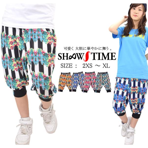ショータイム SHOOWTIME サルエル ハーフパンツ スウェット ジャージ 下 メンズ レディース ストレッチ ストライプ 花柄 ストリート系 ダンス