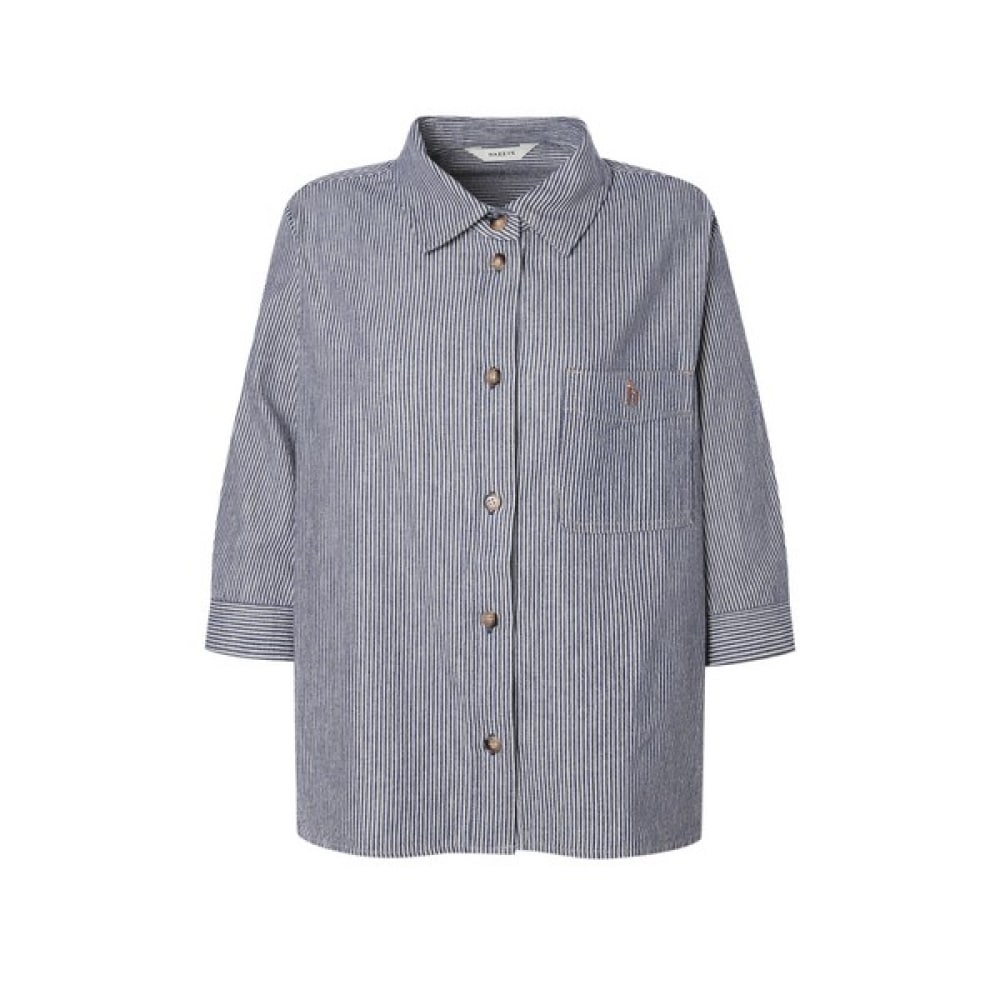 [ヘッジズレディース] 25SS ブルーストライプコットン 3/4 スリーブシャツ HSSH5B421B2