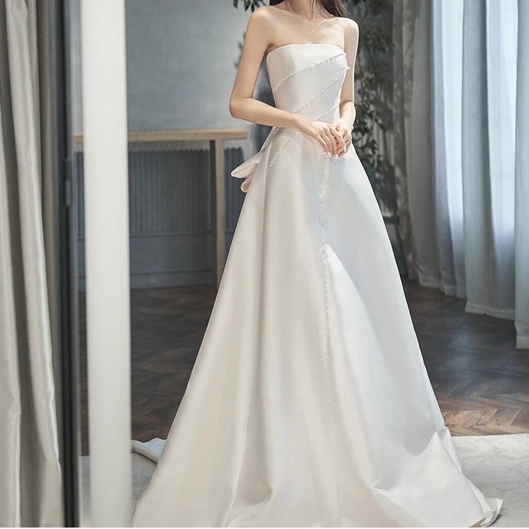 ドレス 衣装 ウエディングドレス 披露宴ドレス ロングドレス ロング丈 チューブトップ バックリボン レースアップ フィッシュテール ステージドレス 発表会 かわいい 大人可愛い きれいめ シンプル