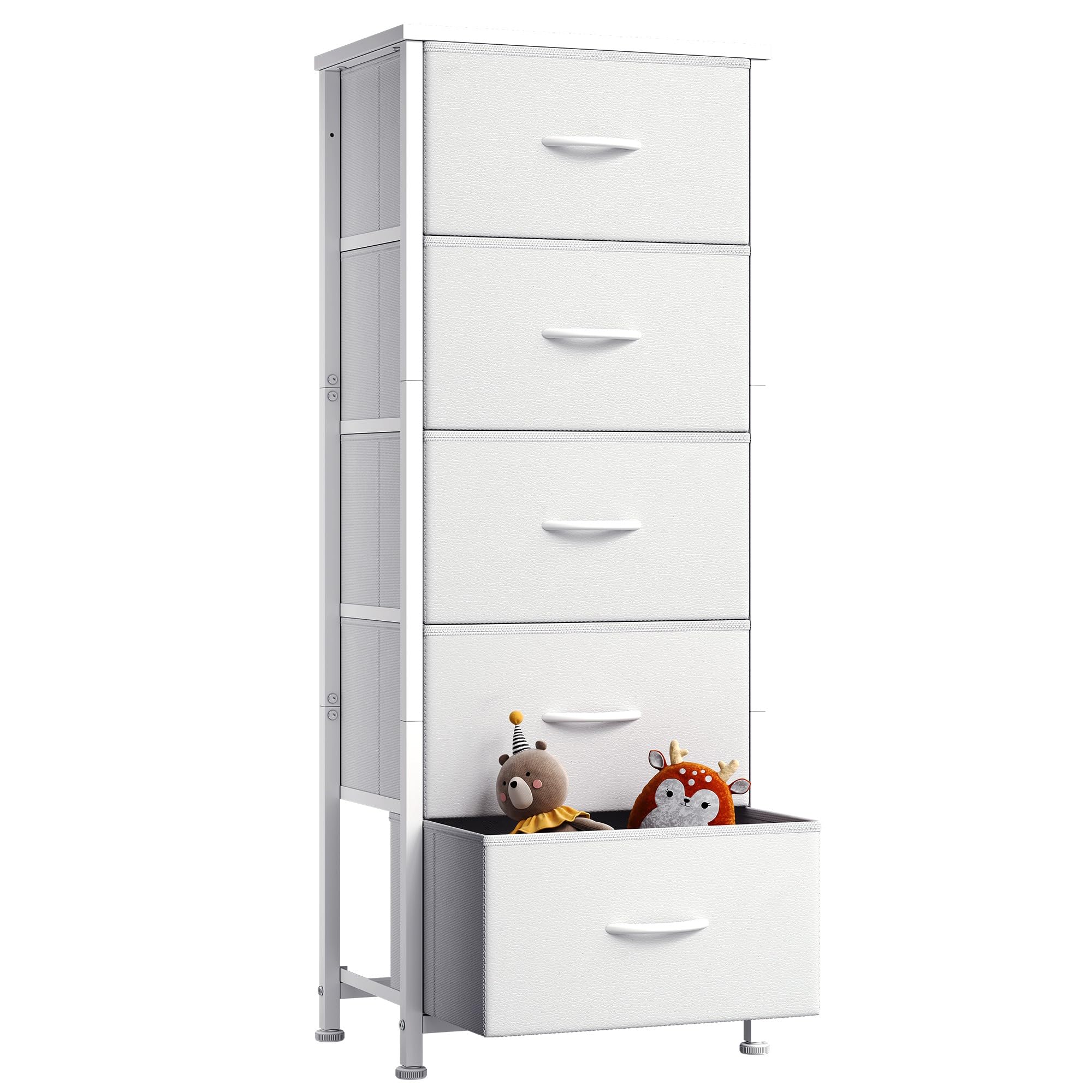 Maihail チェスト 5段 タンス 収納 引き出し 収納 洋服収納 洋服タンス チェスト スリム リビング 収納 箪笥 衣類収納 木製天板 組立簡単 転倒防止【幅45×奥行30×高さ118cm】白