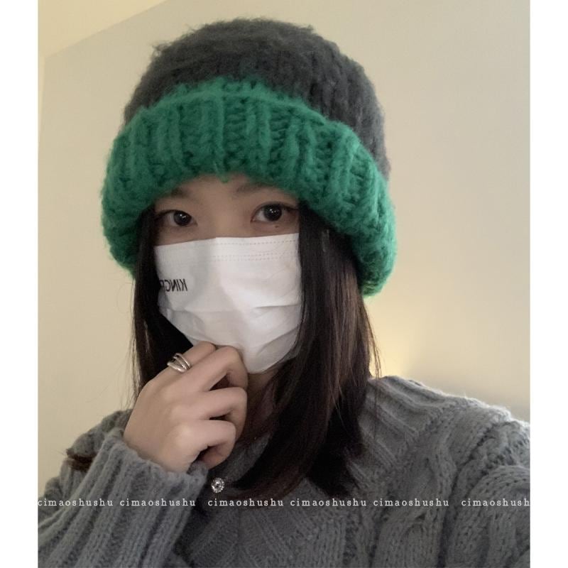 ニット帽 レディース 大人 秋冬 アクリル 折り返し つばなし 深め 小顔効果 防寒 ショッピング 旅行 かわいい シンプル バイカラー 黒 グレー ピンク プレゼント