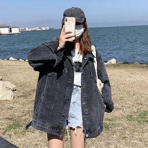 デニムジャケットジャケット 24新作 韓国ファッション ゆったりスウェット ジャケット デニムジャケット フィット デニムジャケットコート アウター 着痩せ ゆったりアウター