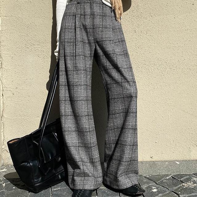 グレンチェック タックウエスト ワイドパンツ ボトムス パンツ ガウチョパンツ ロング ロング丈 アンクル丈 ワイド ファスナー ポケット かわいい 大人可愛い きれいめ カジュアル 大人 上品 おし 7,199円