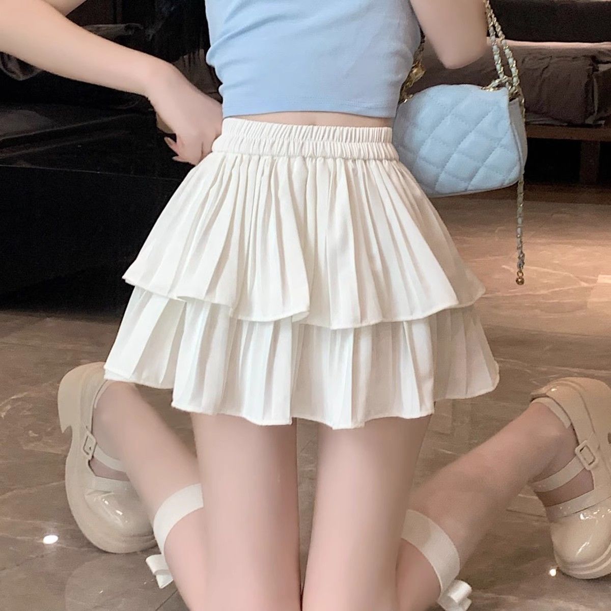 【1つ買うと10つ無料】バレエスタイル女性のための白いふわふわケーキスカート夏の短いフリルスカートハイウエストスリム ラインスカート