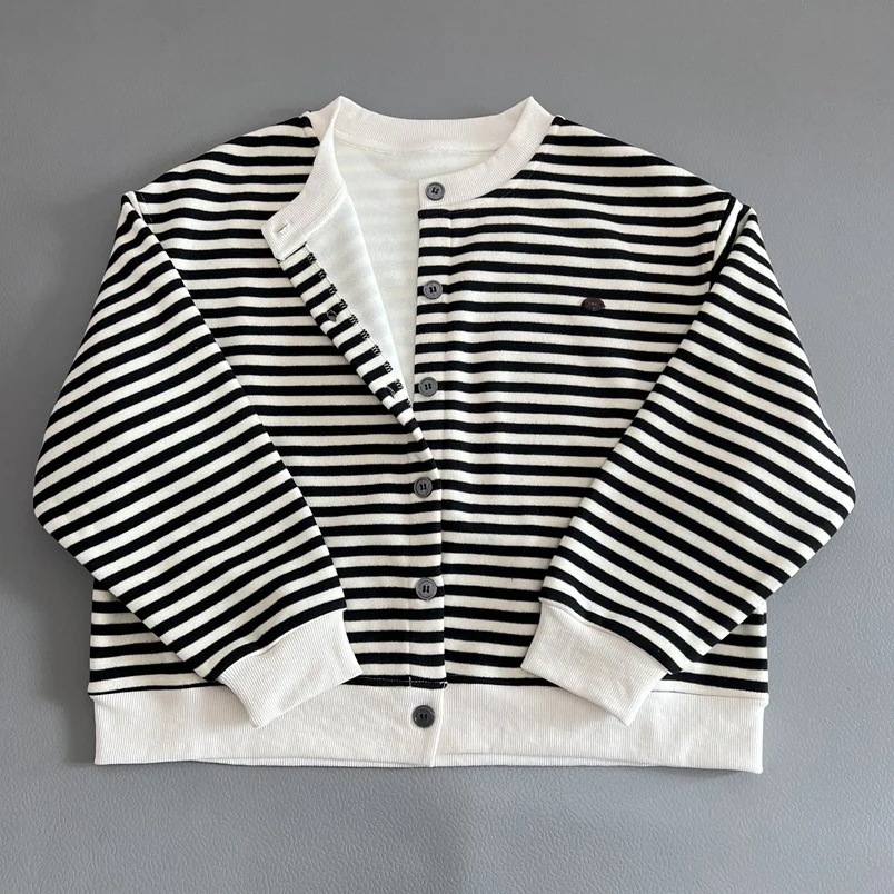 秋冬新モデル 毛足入り増厚 レトロストライプ 丸首スウェット レディース ルーズ ボタン カーディガン カジュアル ニットトップス