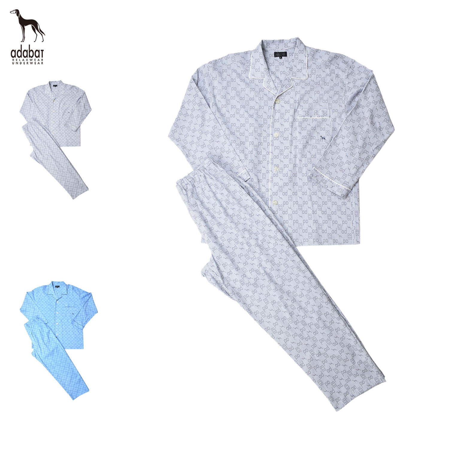 ルームウェア 部屋着 パジャマ 上下 セットアップ ナイトウェア 長袖テーラード メンズ 前開き 上着 日本製 グレー ブルー 0045-80