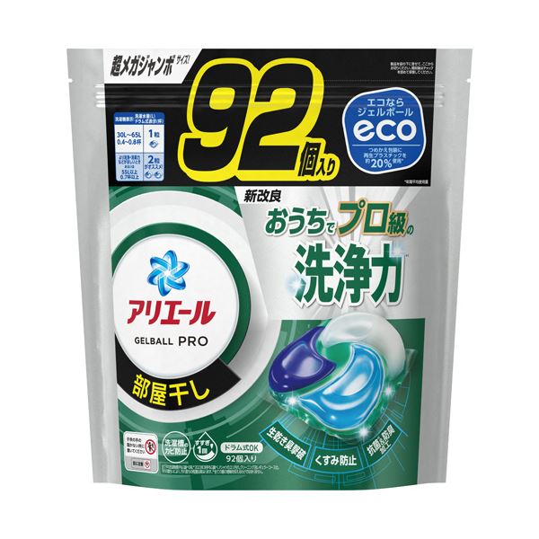 P＆Gアリエール ジェルボールプロ 部屋干し用 つめかえ用 超メガジャンボ 1パック（92個）