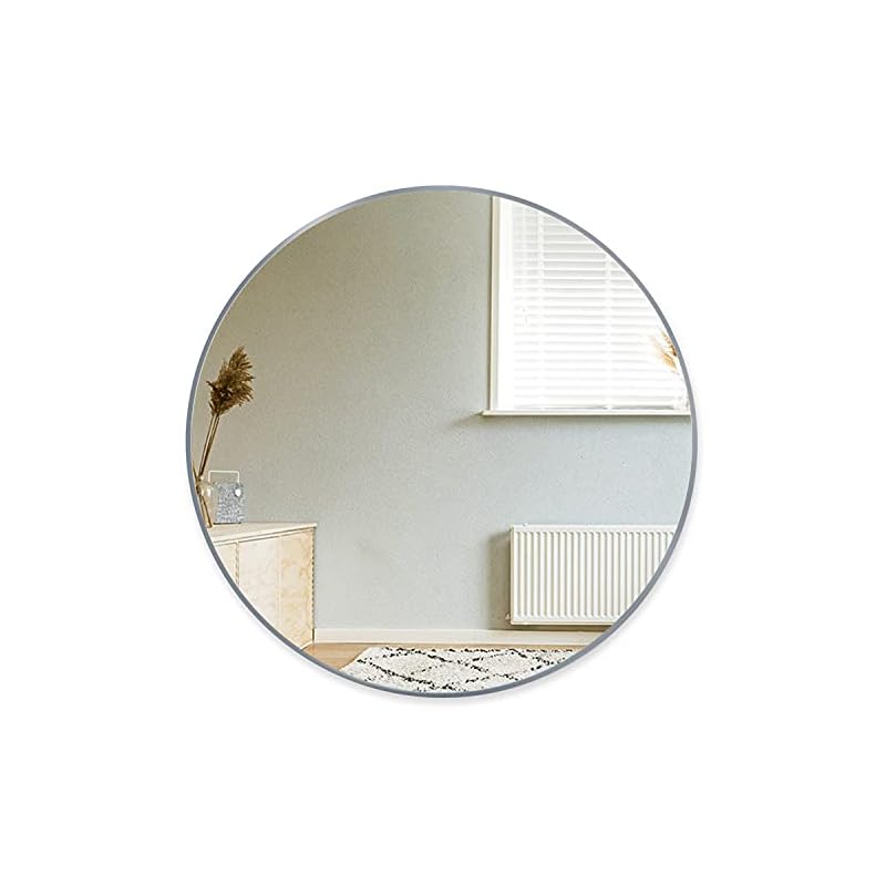 鏡 壁掛けミラー アルミフレーム 壁掛け鏡 バスルームミラー 丸型ミラー 化粧鏡 リビング ウォールミラー 玄関 洗面 トイレ 円形(シルバー, 直径50cm)