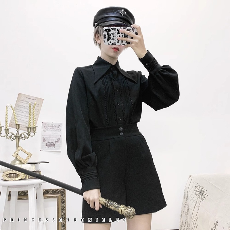 ロリータ ブラウス 黒 白 赤 緑 長袖 厚手ロリータ服ファッション 復古 王子系 皇子系 コスプレ レトロ おしゃれ ゴスロリ ゆめかわ ユニセックス コンカフェ
