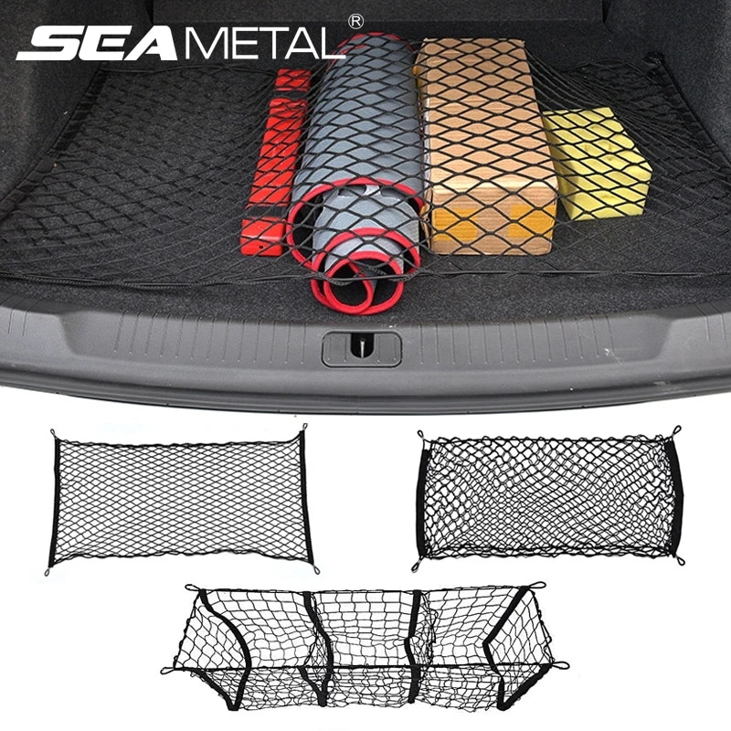 Seametal-車のトランク弾性ストレージネットナイロンネットポケットオートオーガナイザーシフト防止セダンsuvハッチバック用のユニバーサル
