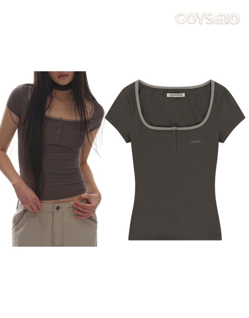 韓国限定 韓国人気 SNS 流行 ファッション トレンド 上衣 Tシャツ t shrit PRONG SNAP MINI LOGO TEE ASH BROWN