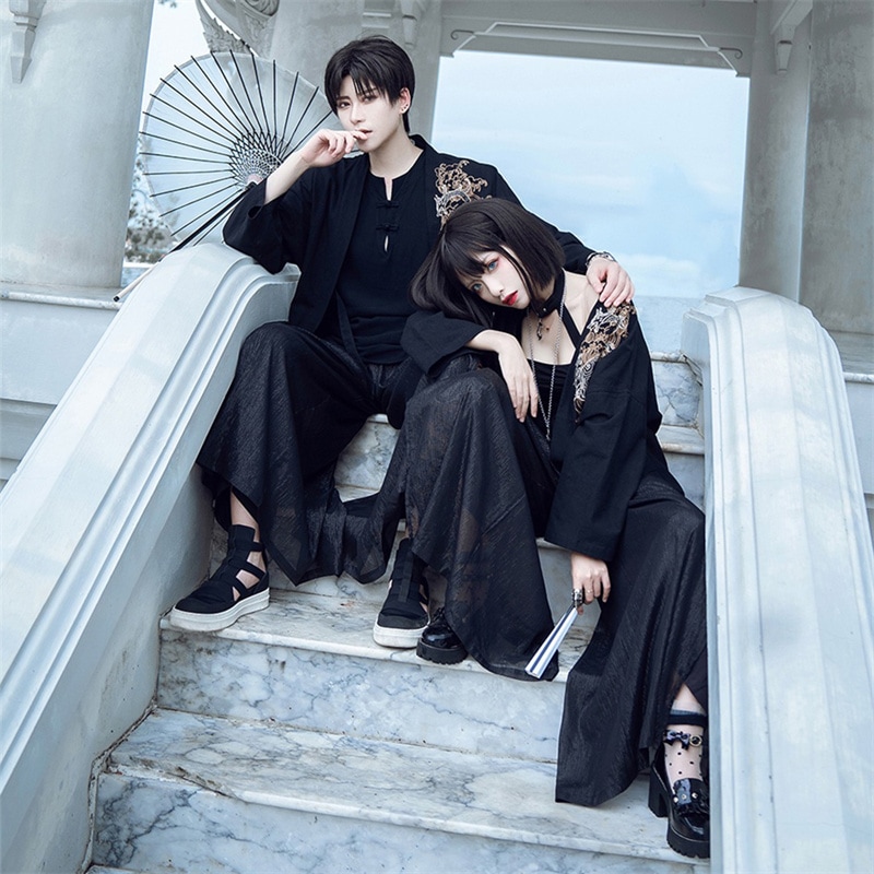 ワイドパンツ 夏 ガウチョパンツ レディース シフォンパンツ メンズ 刺繍ボトムス 合わせやすい 着痩せ ブラック