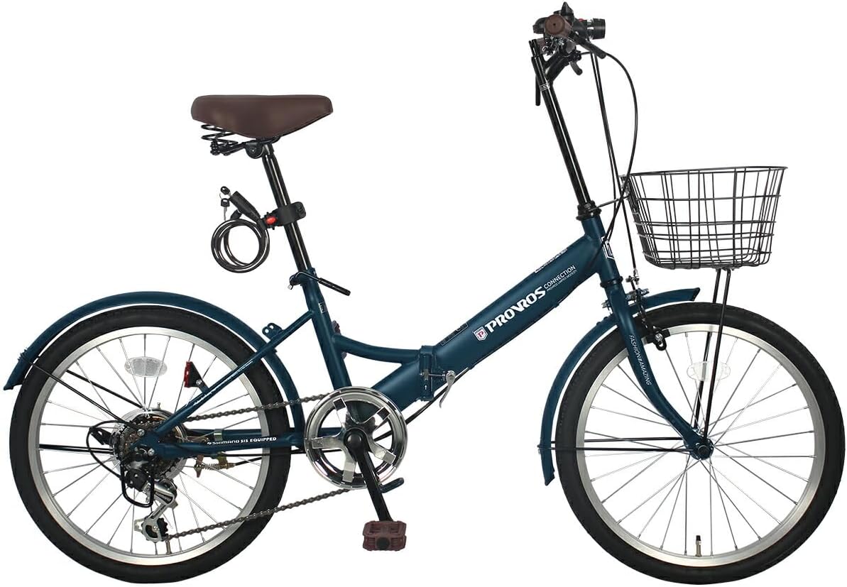 P-206 折りたたみ自転車 20インチ シマノ6段ギア カゴ /ワイヤー錠/ライト付き 通勤 通学 街乗り 折り畳み 自転車 【メーカー保証1年間】 10,317円