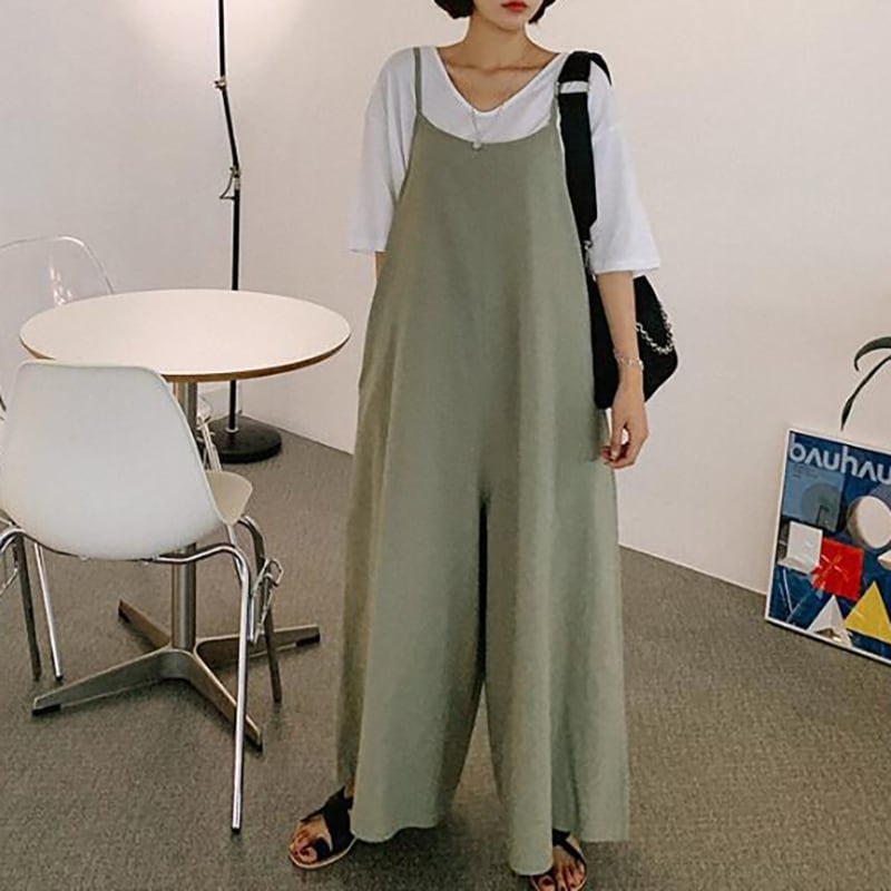ワイドサロペット ボトムス サロペット 袖なし l ワイド 綿 麻 リネン かわいい 大人可愛い きれいめ シンプル カジュアル 大人 おしゃれ お洒落 大人可愛い 大人女子 こなれ感