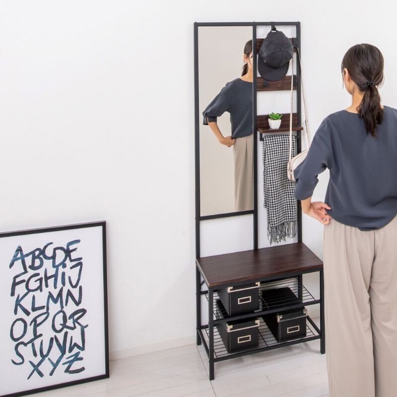 多機能　ハンガーラック　ミラー付　ハンガー　小物ラック