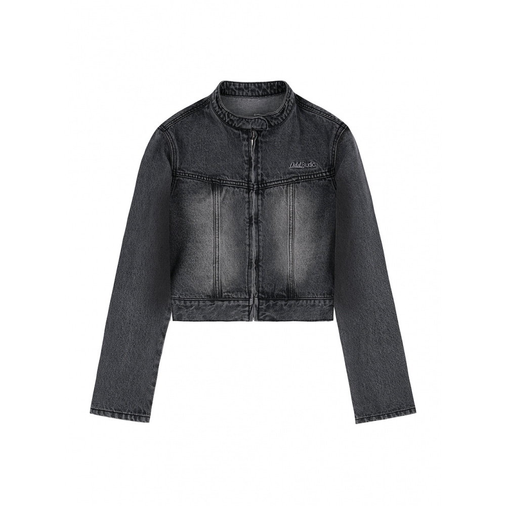 ODD STUDIO サンドウォッシュバイカーデニムクロップジャケットブラック