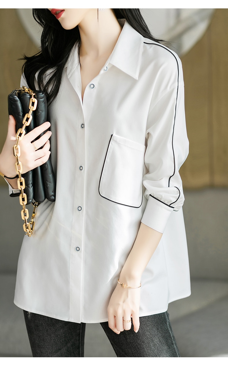 春 エレガント スタイリッシュ シフォン 白 シャツ 女性 ルーズ デザイン トップス 長袖 ドレープ カジュアル シャツ ホワイト M L XL トップス 袖あり かわいい 大人可愛い きれいめ