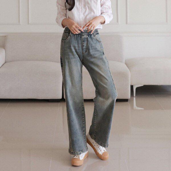 (CC)F5-3Aチョンスパン救済ウォッシング切開刺繍ワイドパンツ