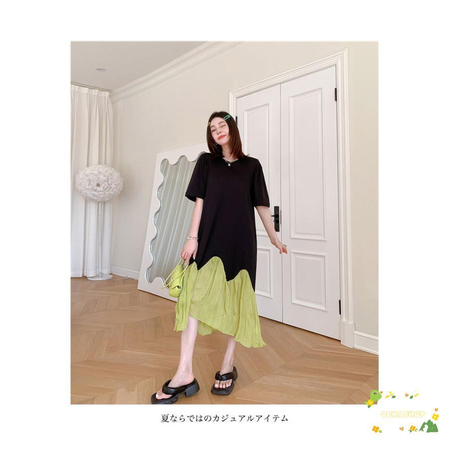 ロングワンピ 夏 半袖 レディース Tシャツワンピース Aライン ワンピース 薄手 半袖ワンピース オーバーサイズ 体型カバー Aラインワンピース