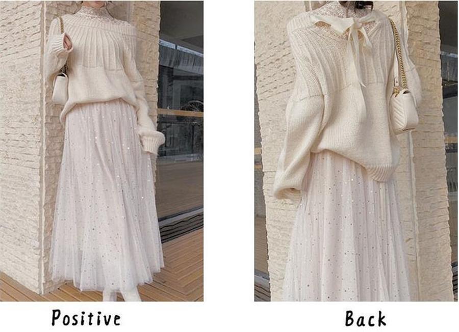 2WAYセーター2点セット　ファッション　セットアップセーター　トップス　編み　スカート　レース　チュチュスカート 可愛い 超目玉セットアップ レディース 大人 通勤 女性美