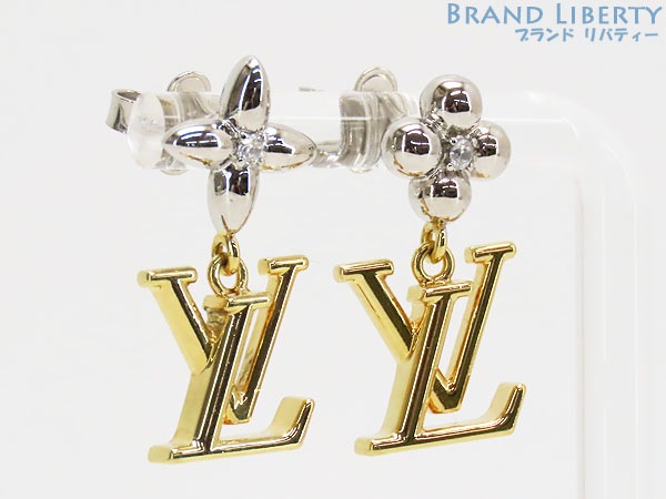 美品ルイヴィトンパンダントLVアイコニックフラワーピアスフラワーグラムスイングピアスゴールドシルバーM01287