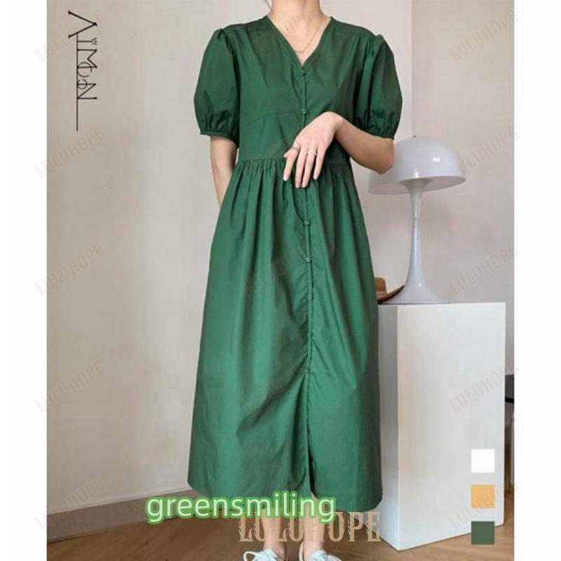 シャツワンピース パフスリーブレトロ風