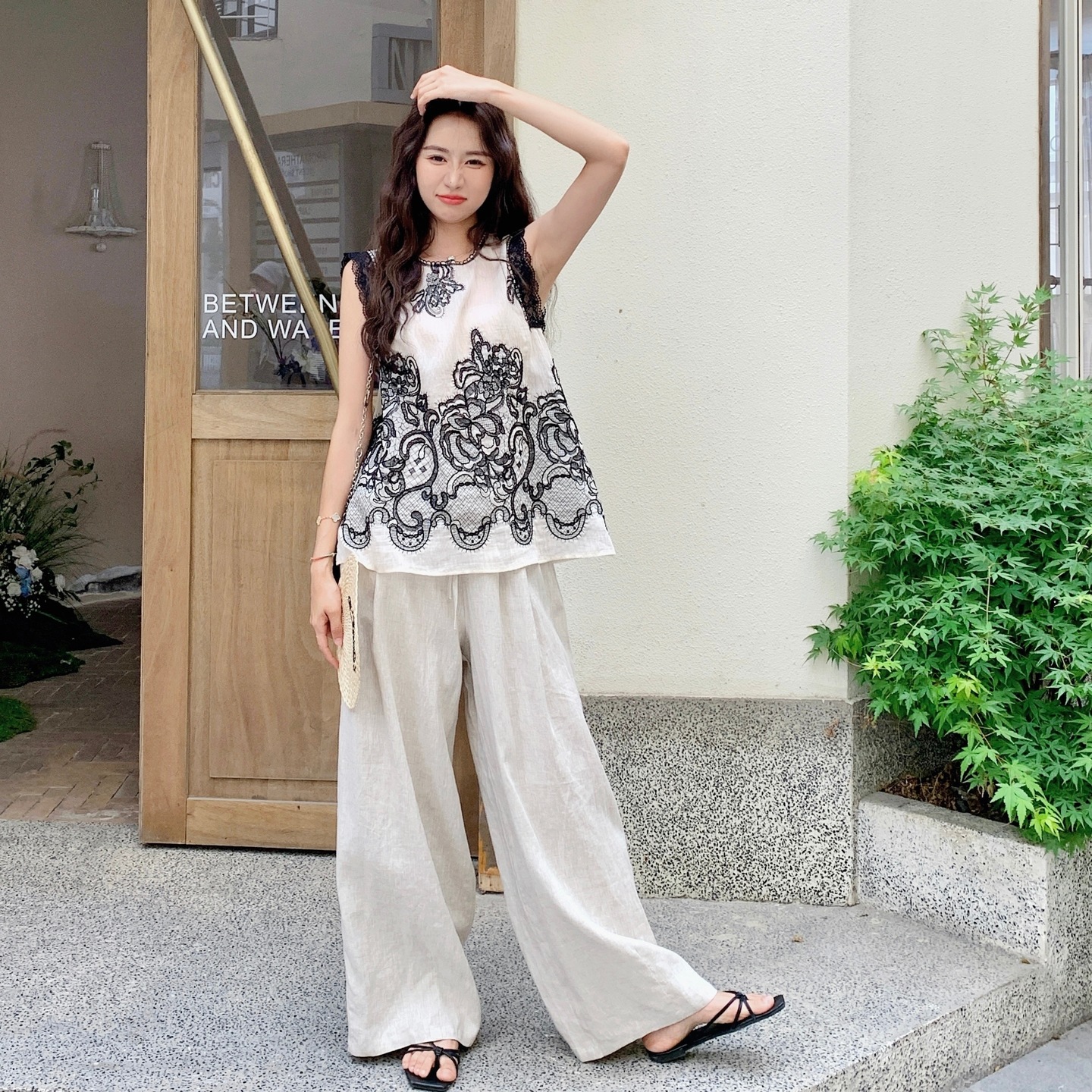 セットアップ 2点セット レディース レース 春服 夏 半袖Ｔシャツ+ワイドパンツ おしゃれ 韓国ファッション きれいめ 4,835円