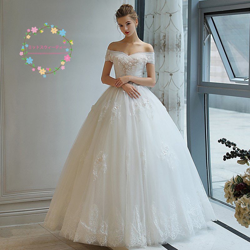 ウェディングドレス ロング 安い 半袖 結婚式 ブライダル 花嫁 二次会 プリンセスラインドレス 白 パーティードレス 披露宴 イブニングドレス フォーマル