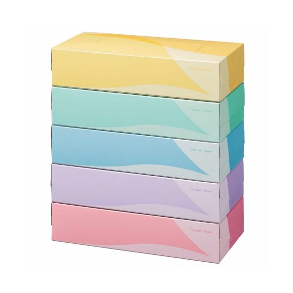 （まとめ）TANOSEE ティッシュペーパー5colors 200組/箱 1パック（5箱）[x20]