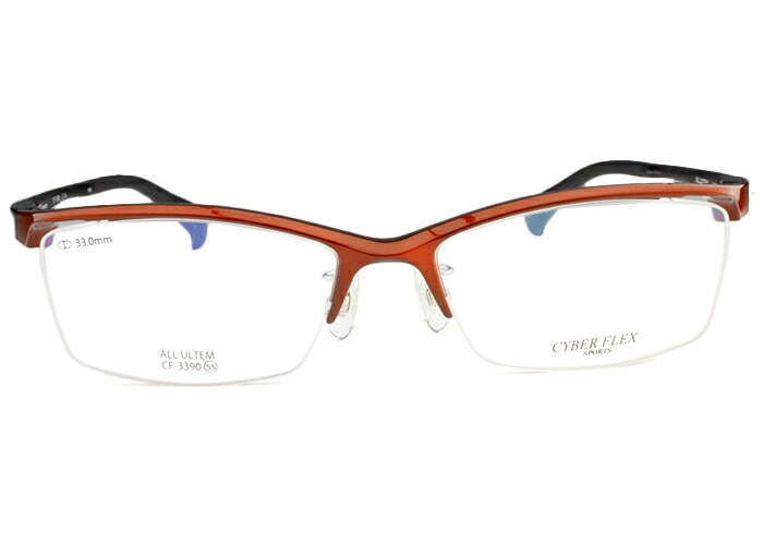 CYBER FLEX サイバーフレックス cf-3390 c.14 レッド・ブラック r20 ナイロール ハーフリム スクエア メガネ 眼鏡 伊達 鼻パッド 遠近両用 老眼鏡