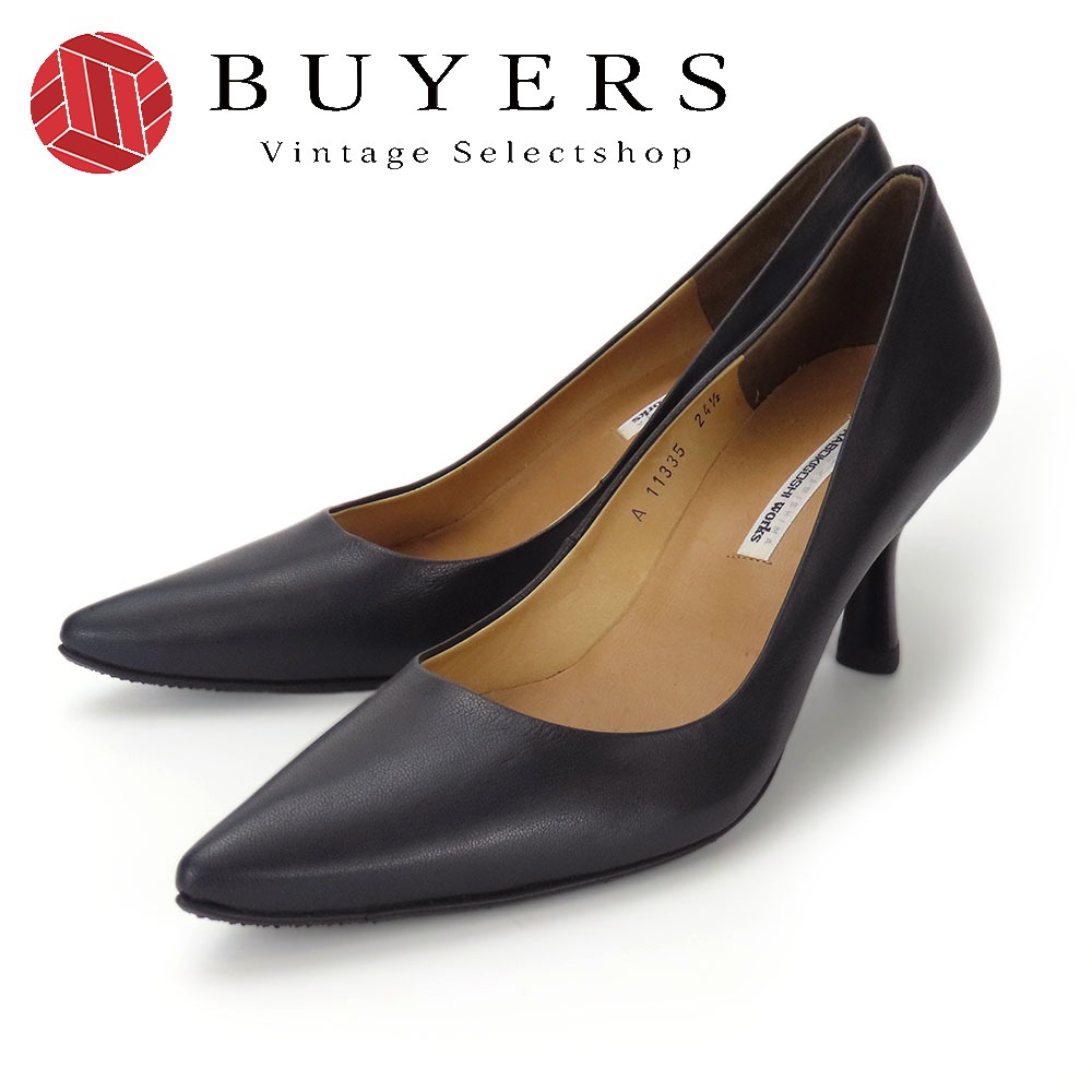 中古 パンプス 24 1/2 レザー ブラック JPサイズ約24.5cm ヒール約7.5cm シューズ 靴 レディース 女性