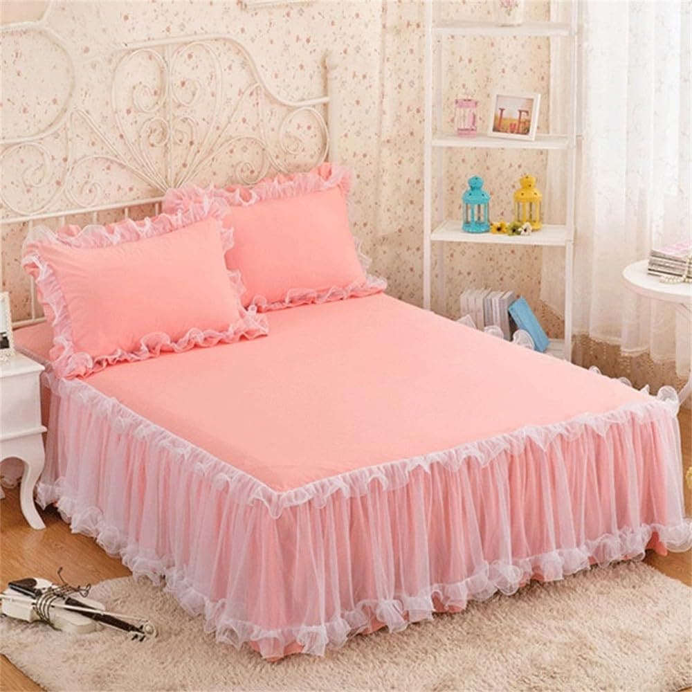 プリンセスベッドスカート ピンク ベッドスカート 無地 ベッドスプレッド ベッドカバー 滑り止めシーツ 枕カバー付き ベッドスプレッド 翡翠色 150cm x 200cm 1枚