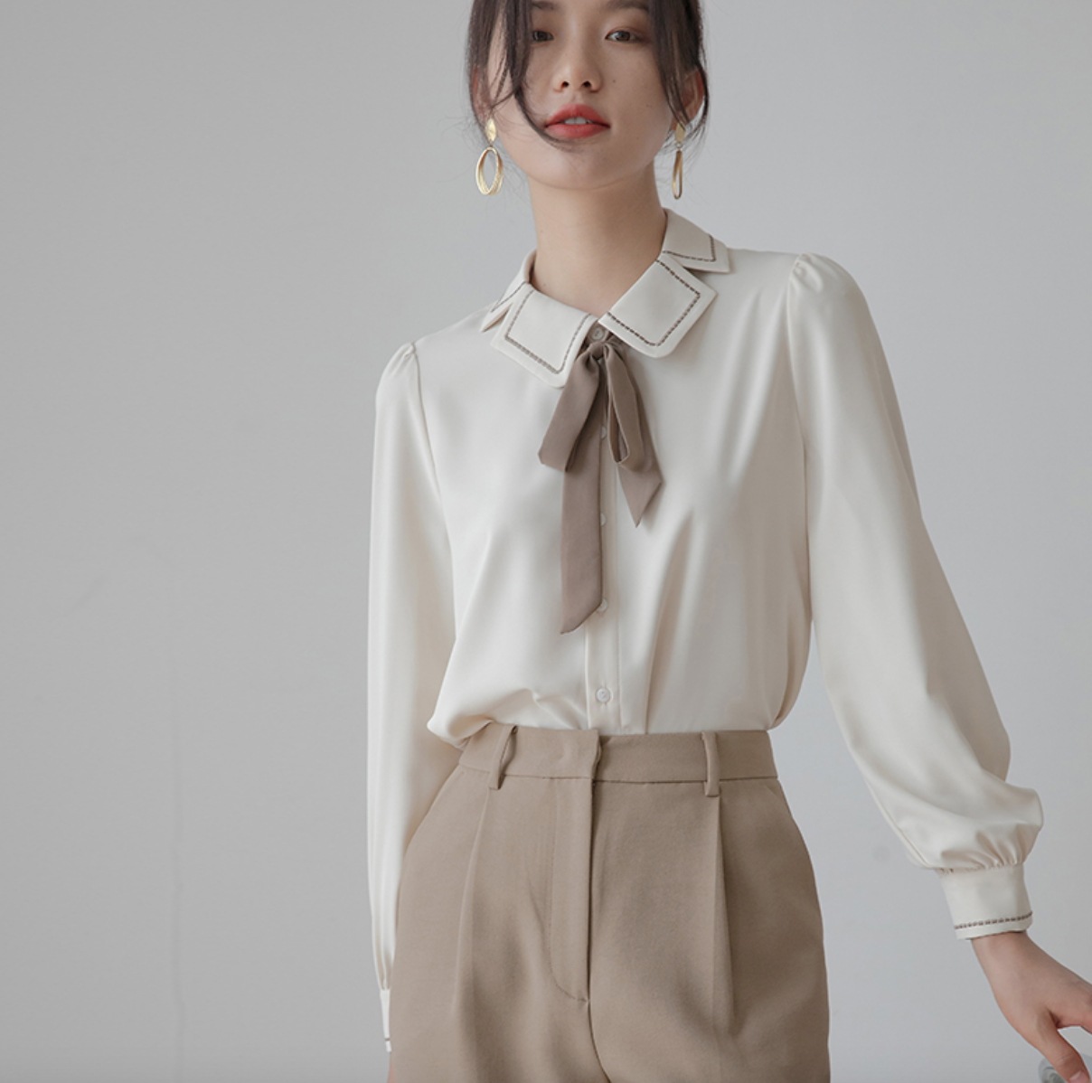 トップス デート シャツ ブラウス カットソー 袖あり 長袖 リボン かわいい 大人可愛い きれいめ シンプル カジュアル 大人 上品 おしゃれ お洒落 主役級 存在感 春 秋 10代 20代