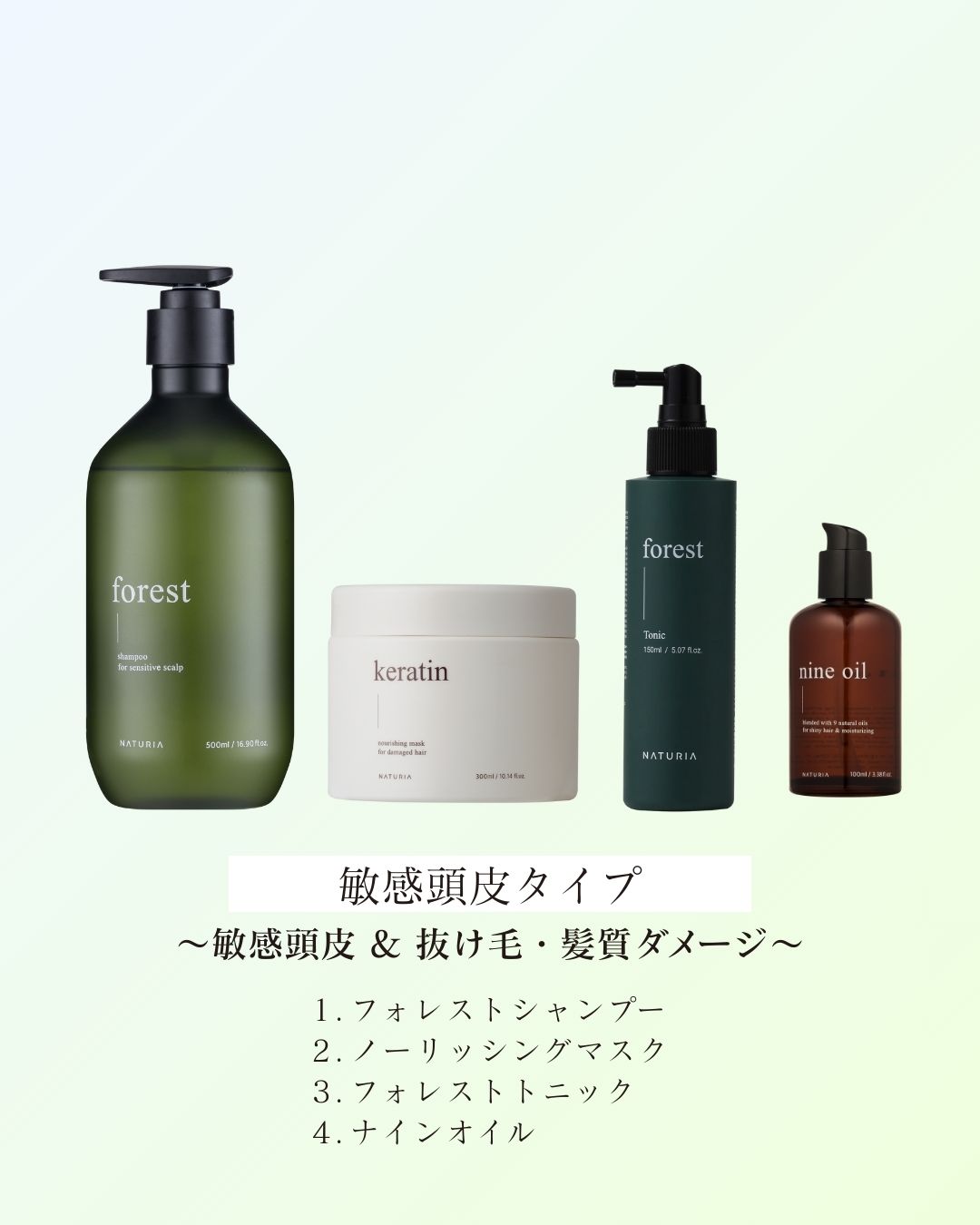 NATURIA公式【美容室帰りのような指通り！韓国美容室導入率NO.1】お悩みセット1 敏感頭皮タイプ ~敏感頭皮 & 抜け毛・髪質ダメージ~