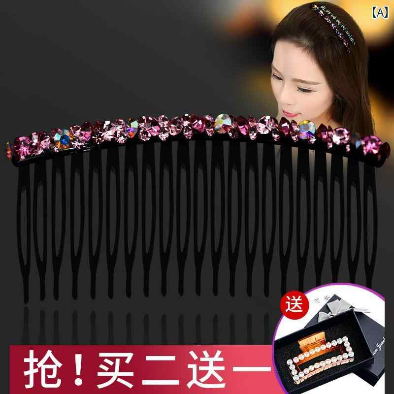 前髪クリップ 韓国 オルチャン おしゃれ かわいい ファッション ヘアピン アクセサリー ラインストーン コーム 滑りにくい 大人 レディース 青 茶 紫